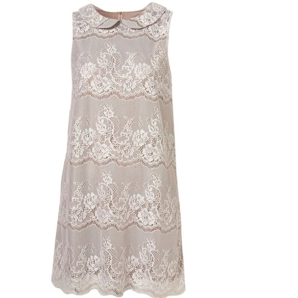 Topshop - White Floral Lace Collared Sleeveless Mini Dress - size 6 - Picture 1 of 8